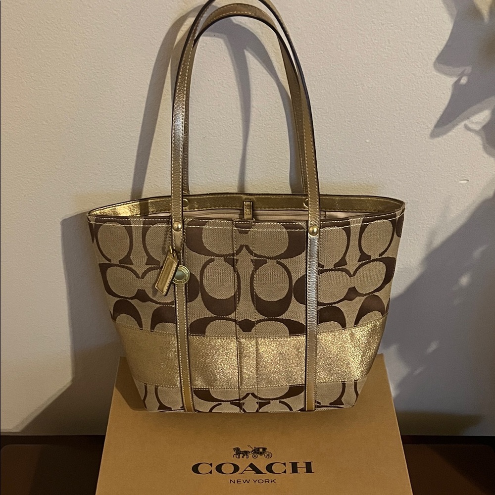 Coach Gold and Brown Signature Tote